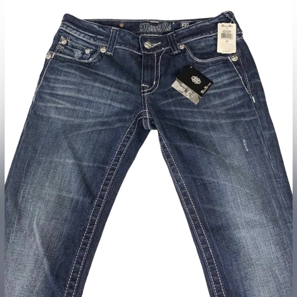 Miss Me Boot Cut Cowgirl Embroidered Rhinestones Distressed Jeans Sz 27 X 29 NWT - Picture 5 of 13